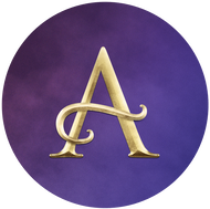 Gold serif A on a circular purple gradient background